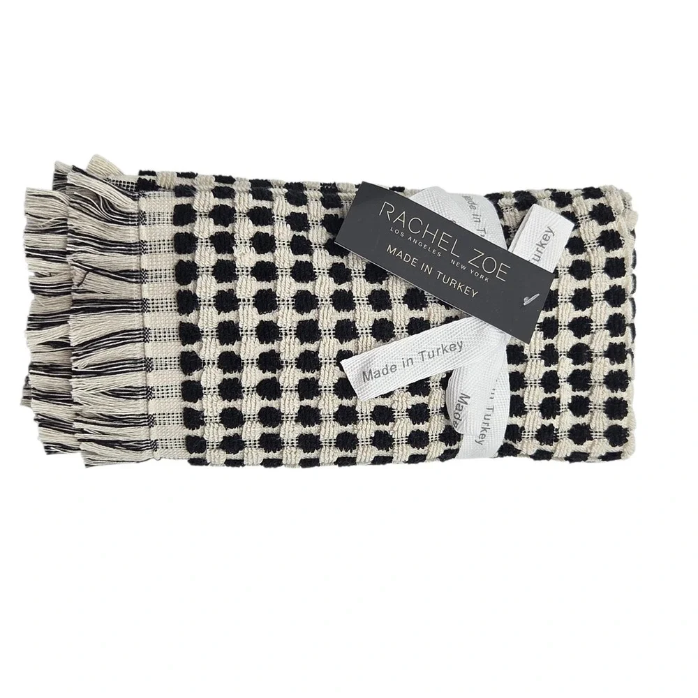 Rachel Zoe 4pc Turkish Cotton Towel Set Black Ecru Raised Dots 2 Bath 2 Hand